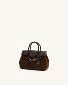 Alina Belted Satchel Bag - Dark Brown Canvas