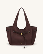 Hana Faux Suede Belt Detail Tote Bag - Dark Brown