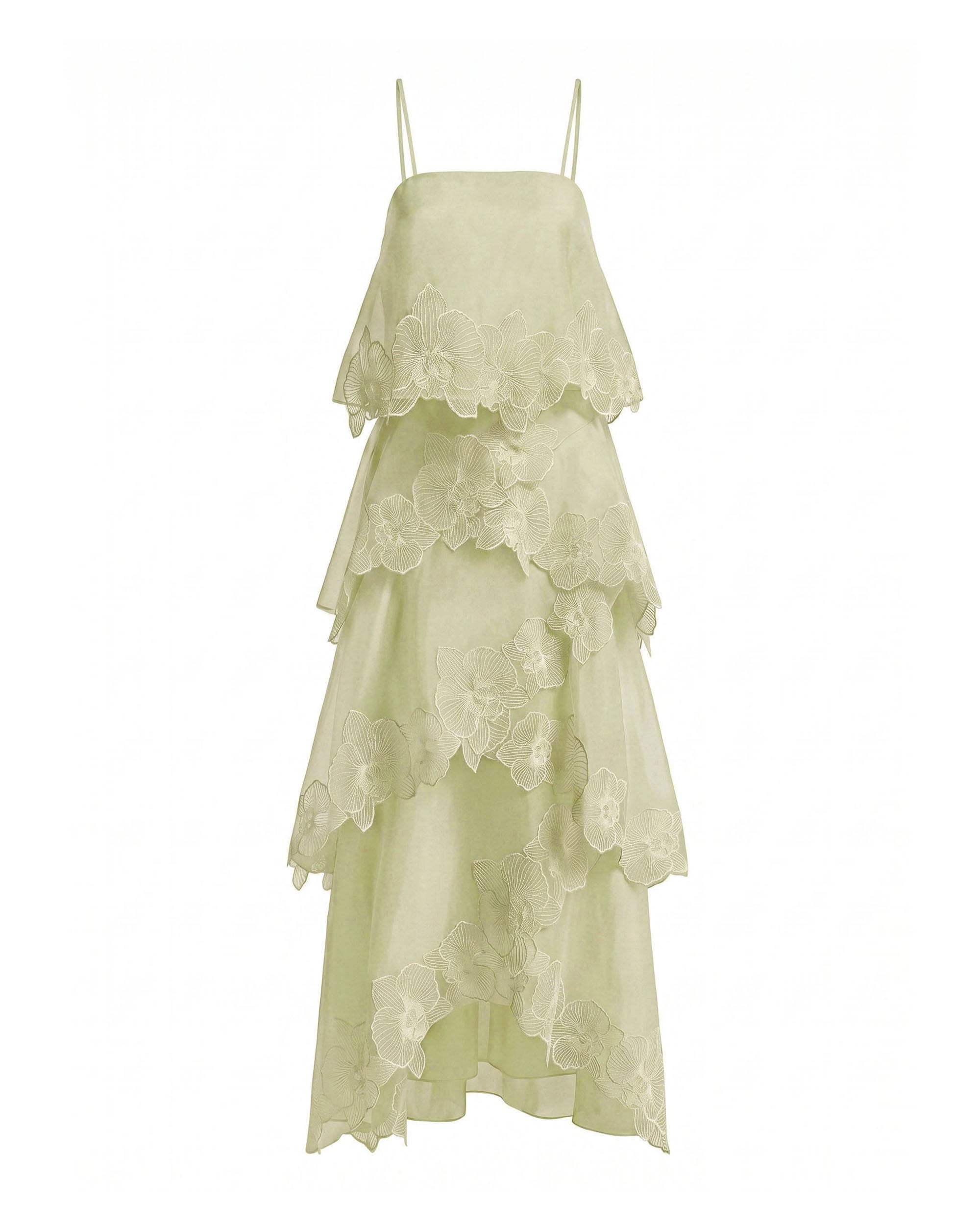 Orchid Embroidered Layered Maxi Dress - Light Green