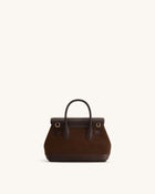 Alina Belted Satchel Bag - Dark Brown Canvas