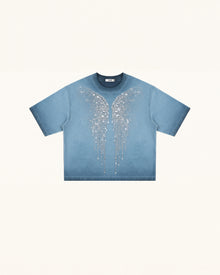 The Angelic Dripping Crystal Wings Tee - Acid Blue