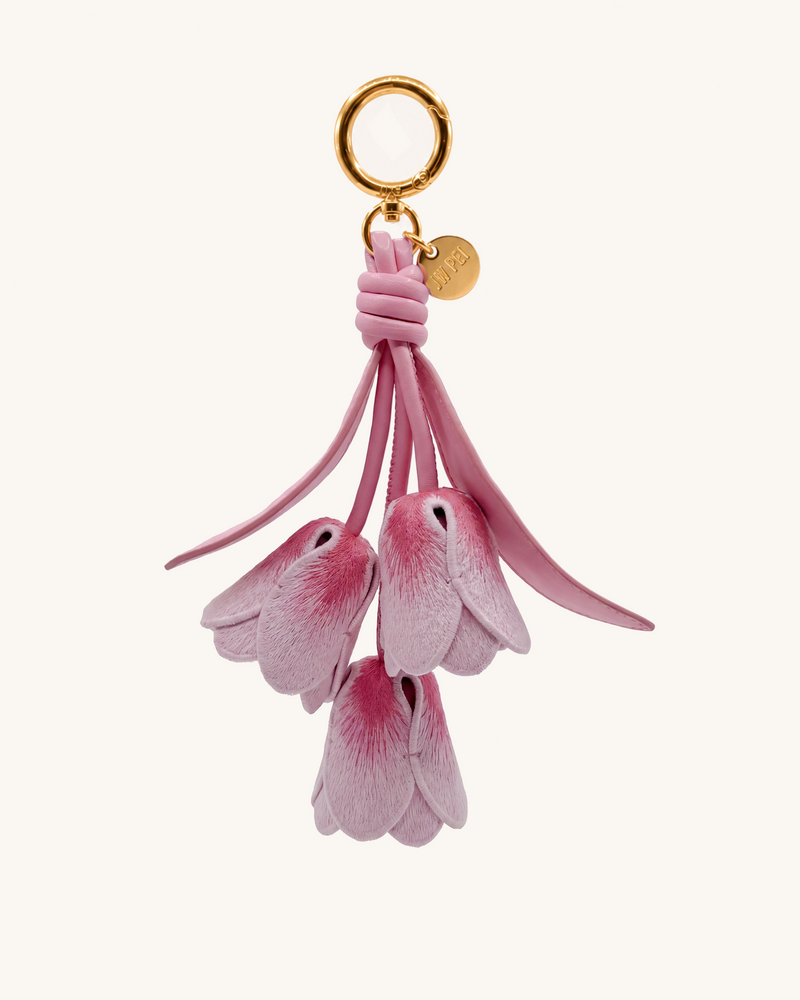 3D Embroidered Tulip Bag Charm - Gradient Pink