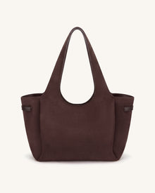 Hana Faux Suede Belt Detail Tote Bag - Dark Brown