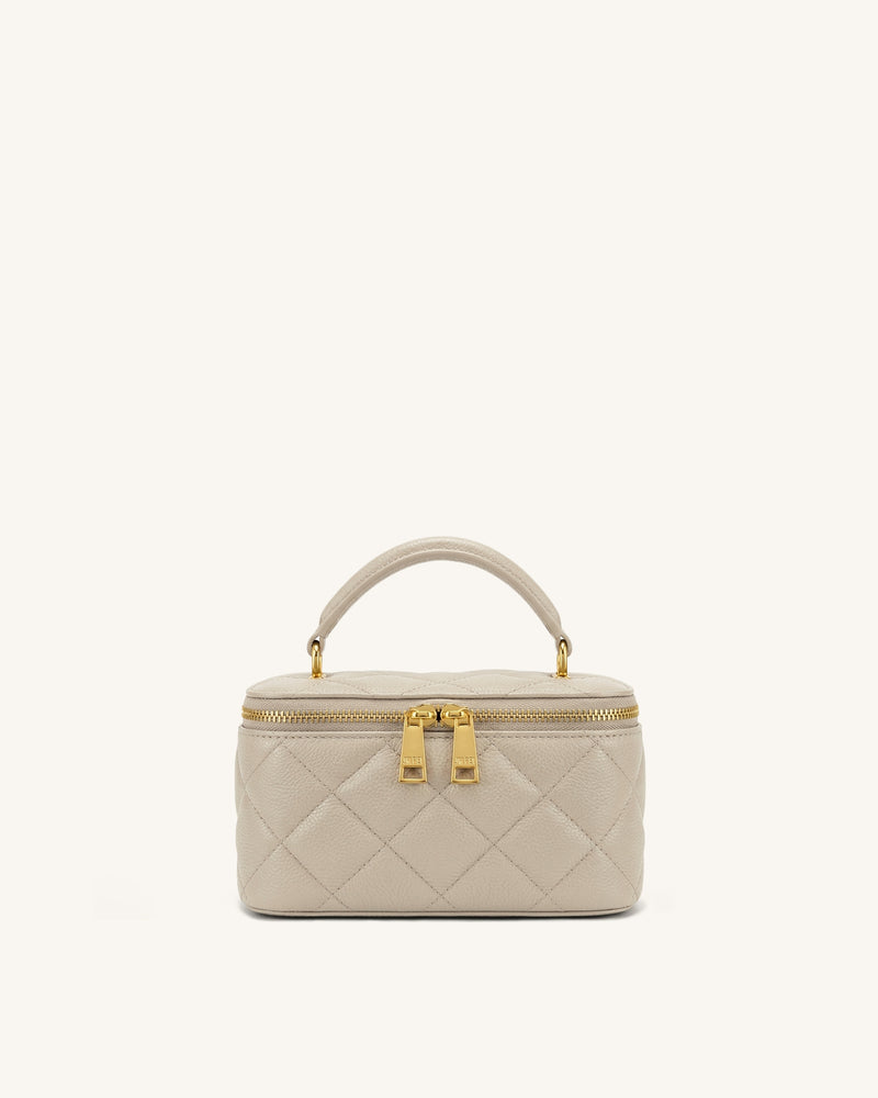 Virella Quilted Vanity Top Handle Bag - Beige Gray