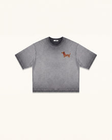 Embroidered Dachshund Boxy Tee - Washed Grey
