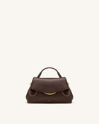 Nerissa Curved Flap Top Handle Bag - Dark Brown