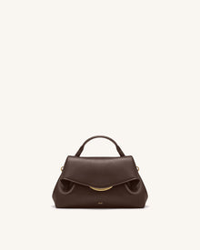 Nerissa Curved Flap Top Handle Bag - Dark Brown