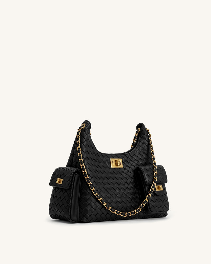 Vivian Woven Chain Shoulder Bag - Black