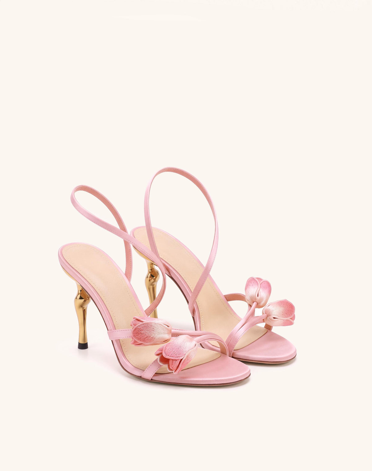 Amara Tulip Embroidered Wraparound Heels - Pink