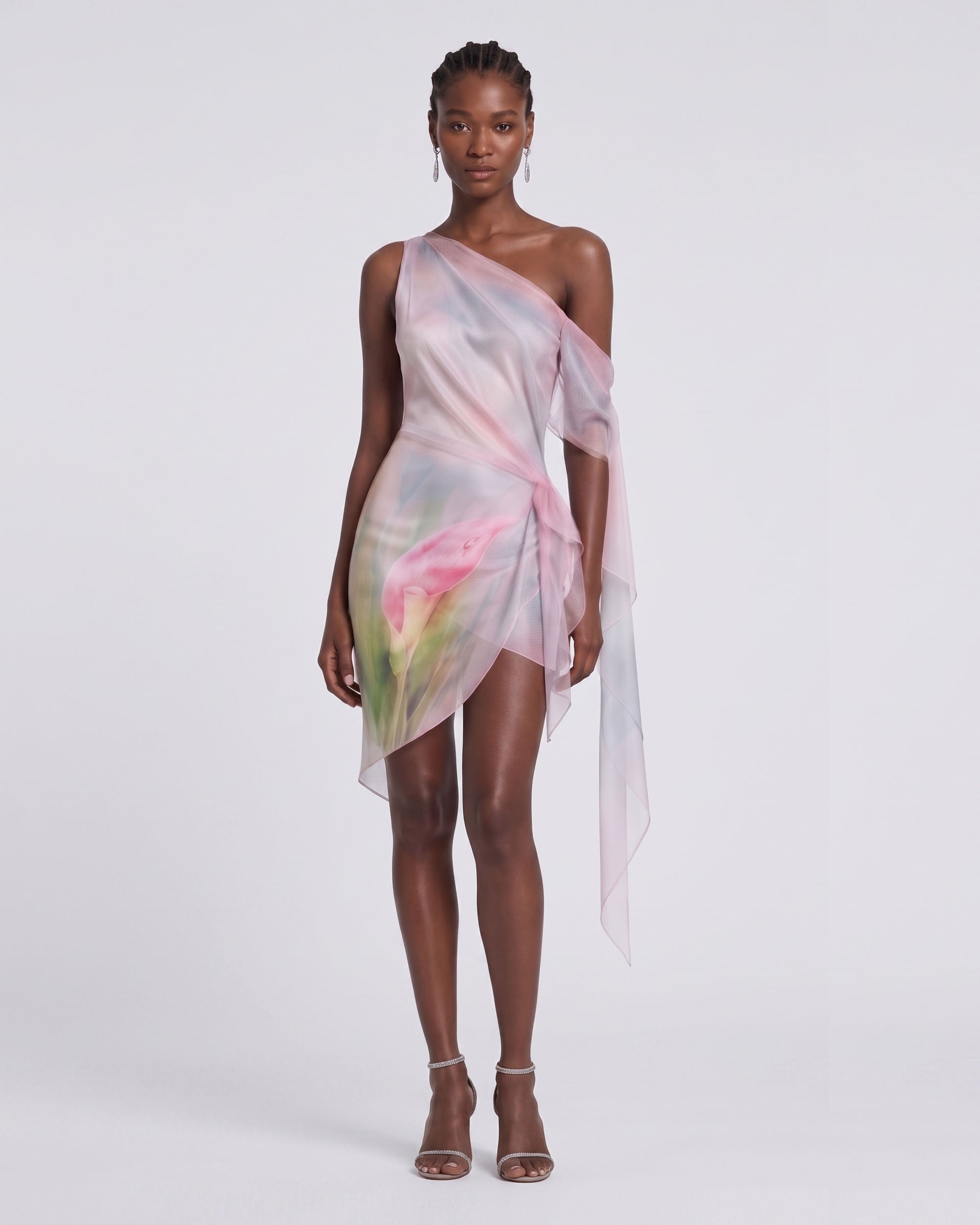 Calla Lily Draped One-Shoulder Mini Dress - Light Pink