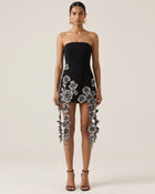 Floral Embroidered Cascade Mini Dress - Black