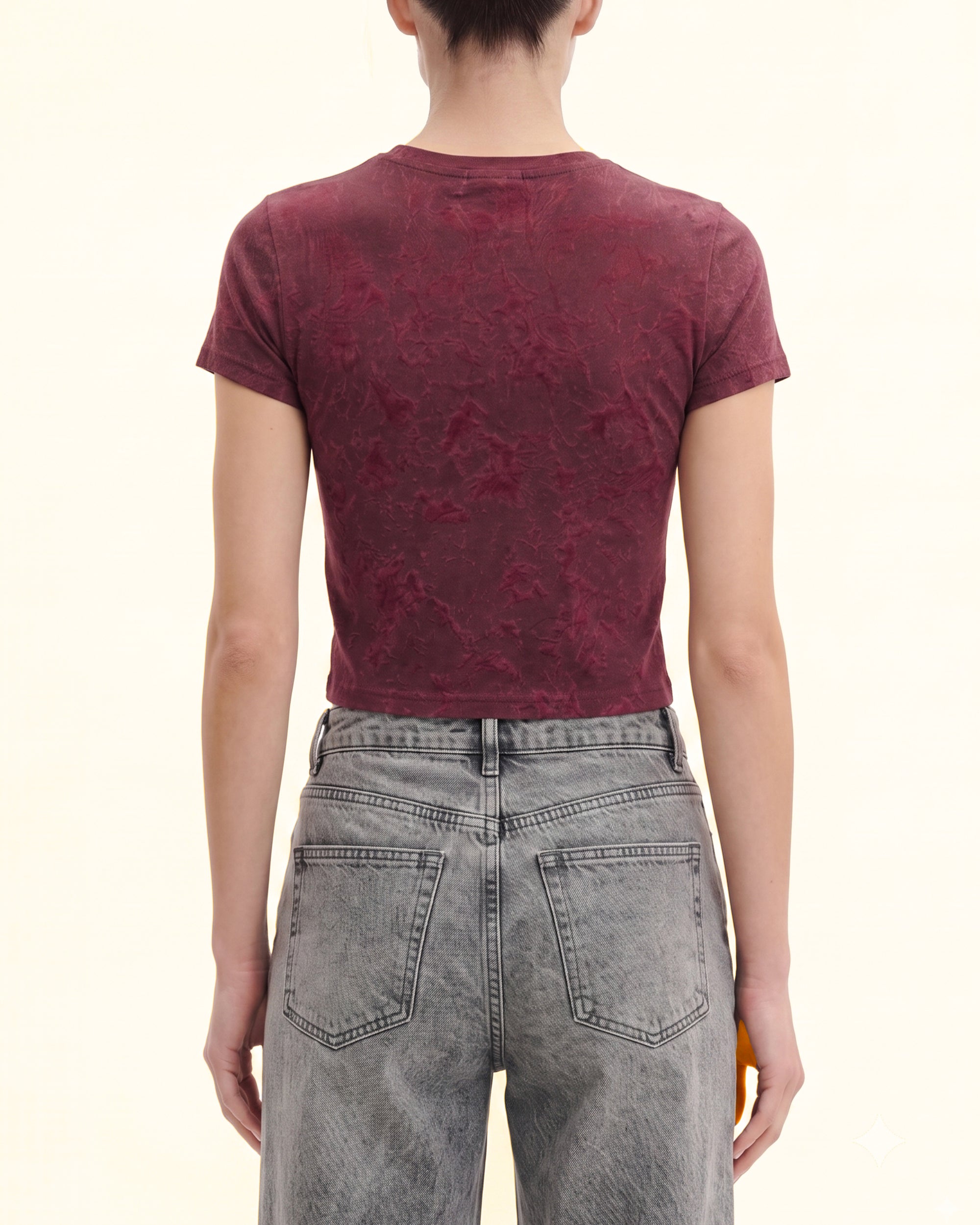 Crystal Logo Crinkle Wash Cropped Tee - Burgundy