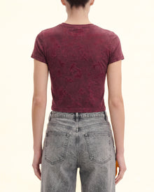 Crystal Logo Crinkle Wash Cropped Tee - Burgundy