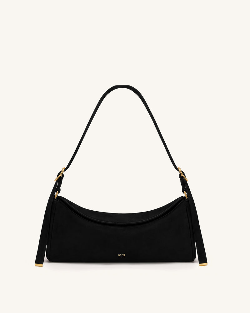 Elowen Faux Suede East-West Shoulder Bag - Black