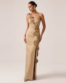 Orchid Embellished Cutout Slit Maxi Dress - Mocha Brown