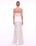 Butterfly Lace Panel Satin Cowl Maxi Dress - Ivory