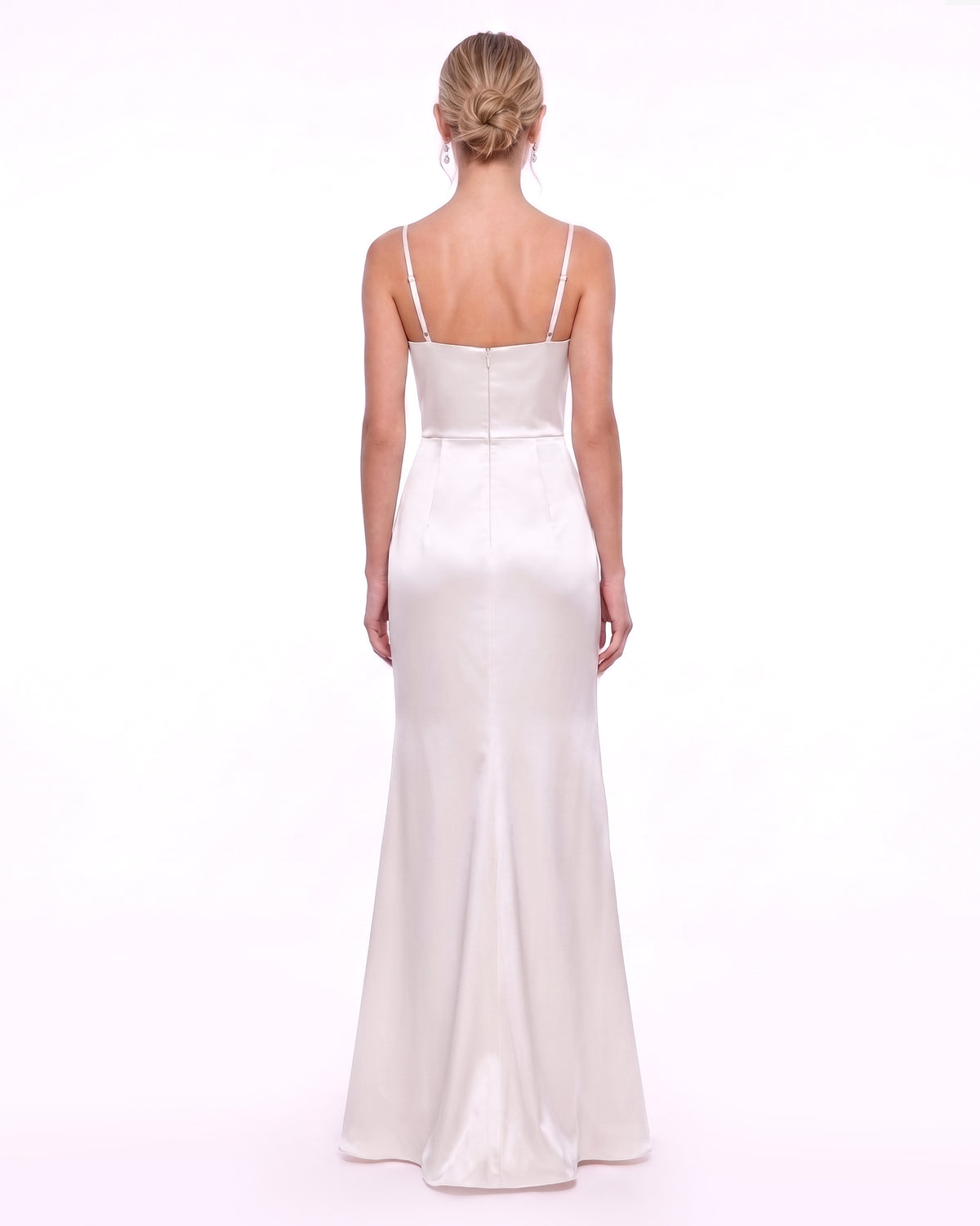 Butterfly Lace Panel Satin Cowl Maxi Dress - Ivory