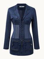 Suede Corset Jacket Mini Dress - Dark Blue