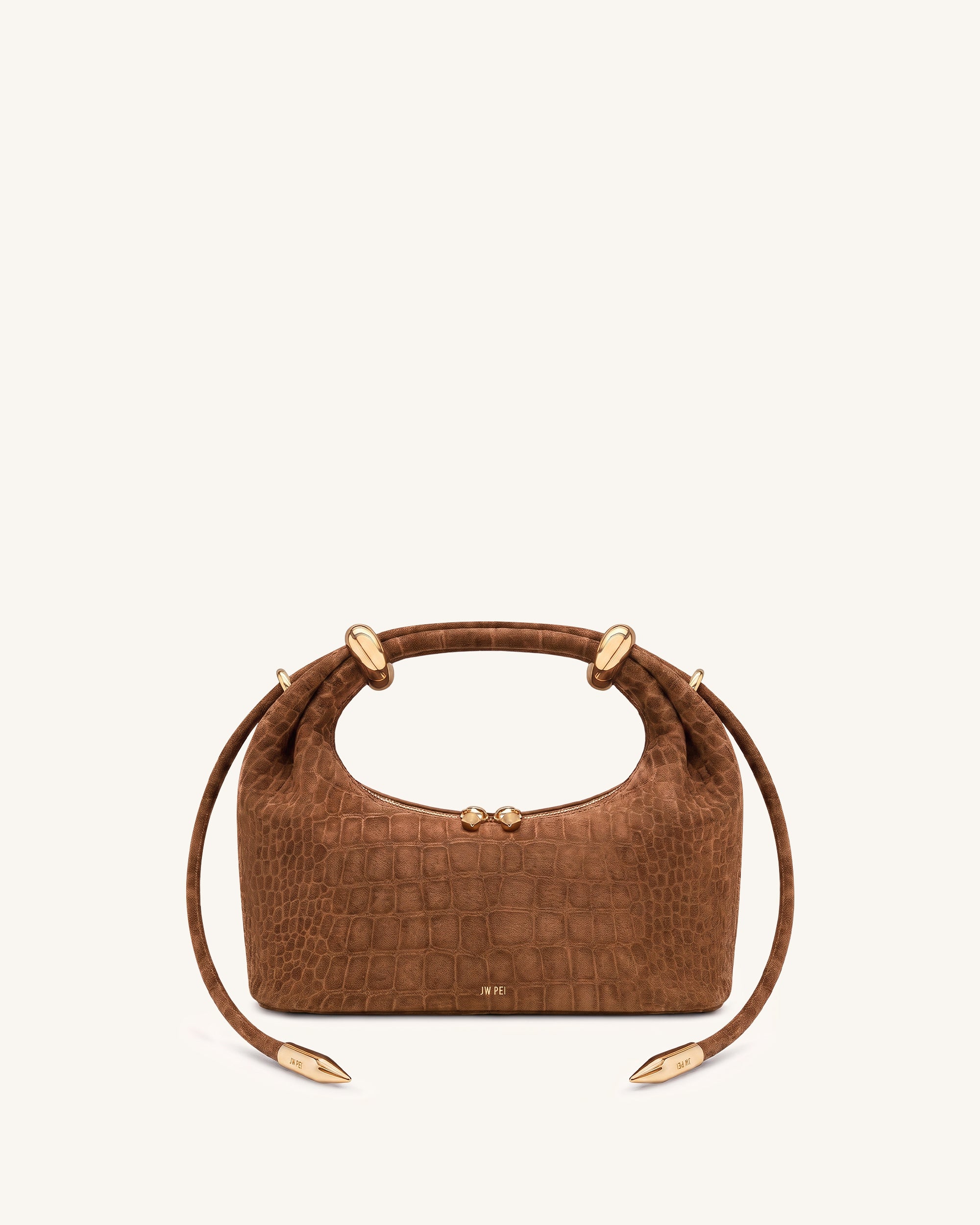Ellie Faux Suede Metal Ring Embellished Top Handle Bag - Terracotta Croc