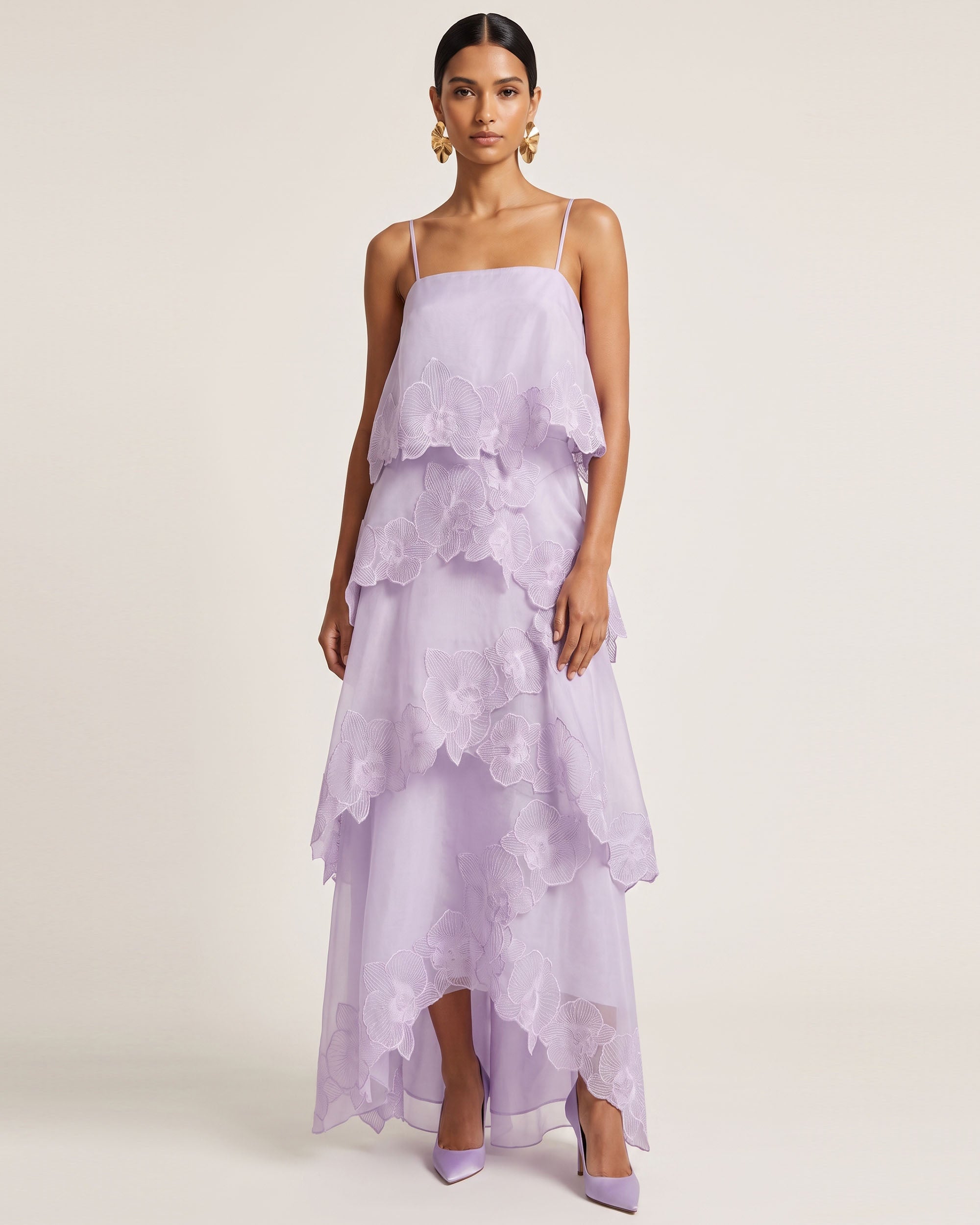 Orchid Embroidered Layered Maxi Dress - Light Purple