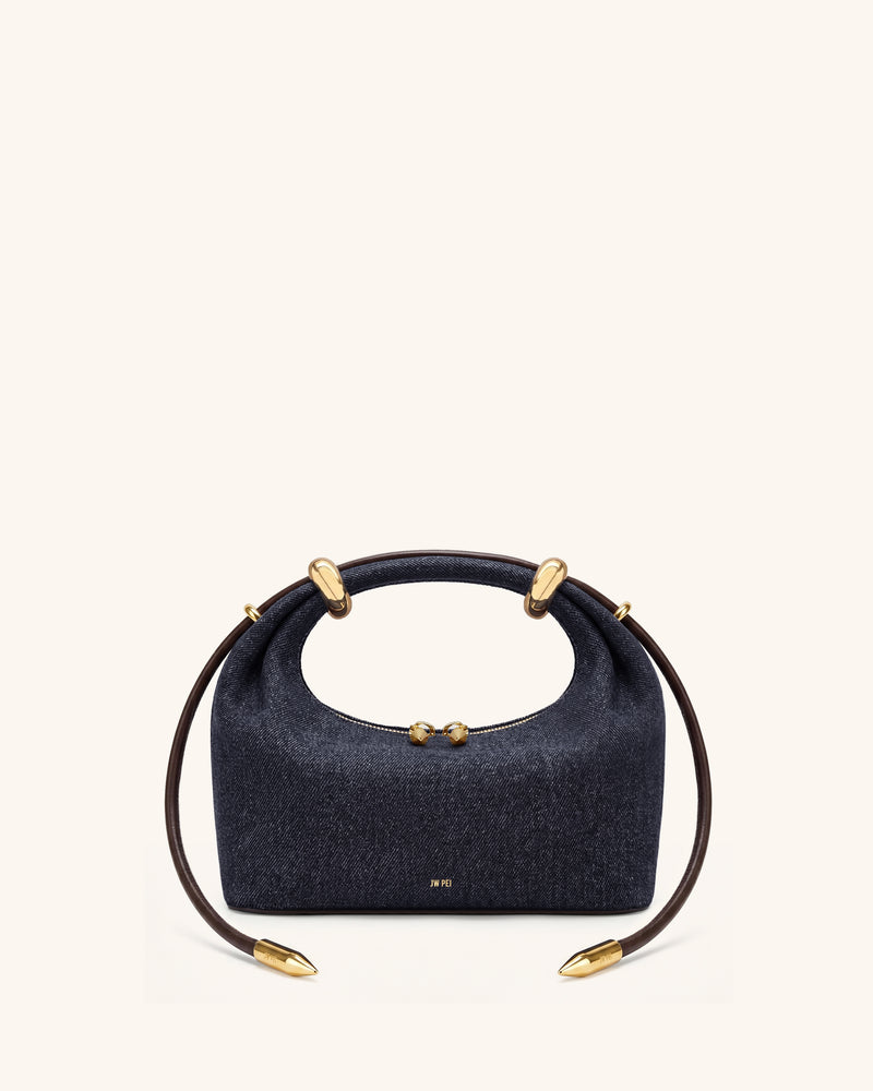 Ellie Metal Ring Embellished Top Handle Bag - Dark Indigo Denim