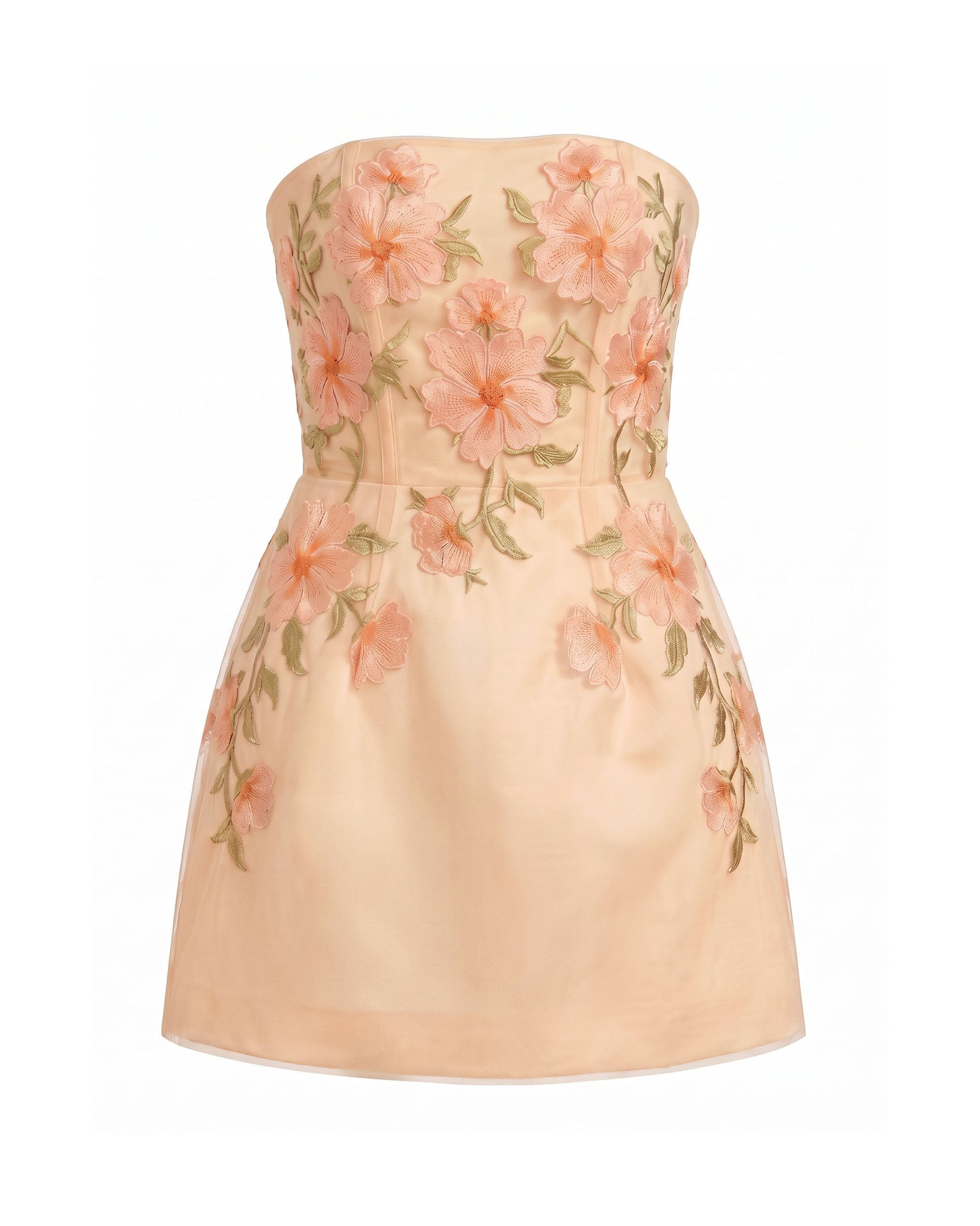 Floral Embroidered Strapless Corset Mini Dress - Pink-orange