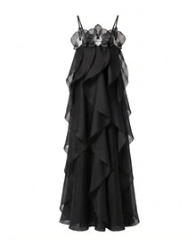 Orchid Embroidered Organza Maxi Dress - Black
