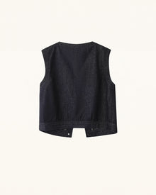 Vintage Paisley Accent Jacquard Denim Vest - Dark Wash