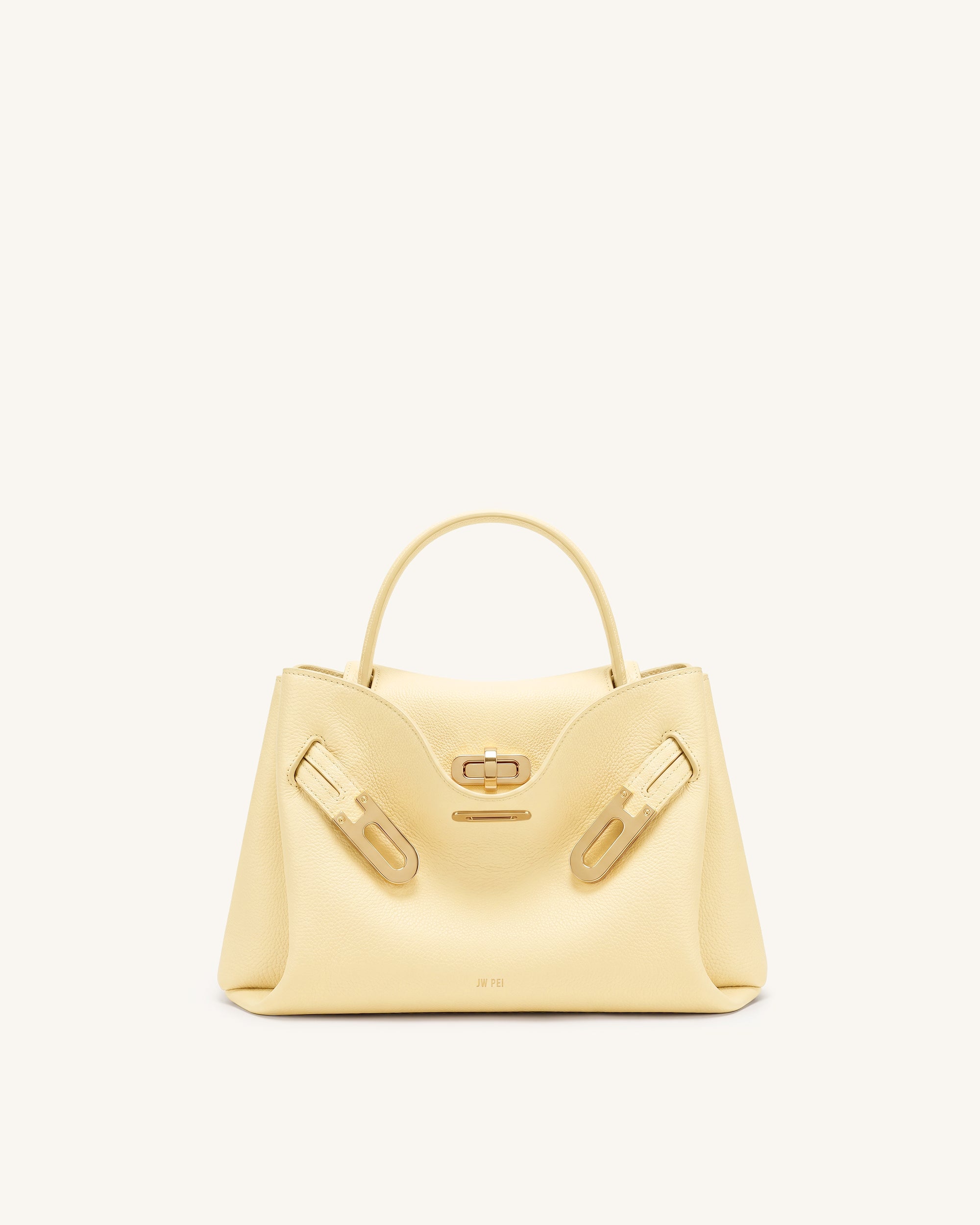 Rhea Small Pebbled Double Buckle Shoulder Bag - Light Yellow