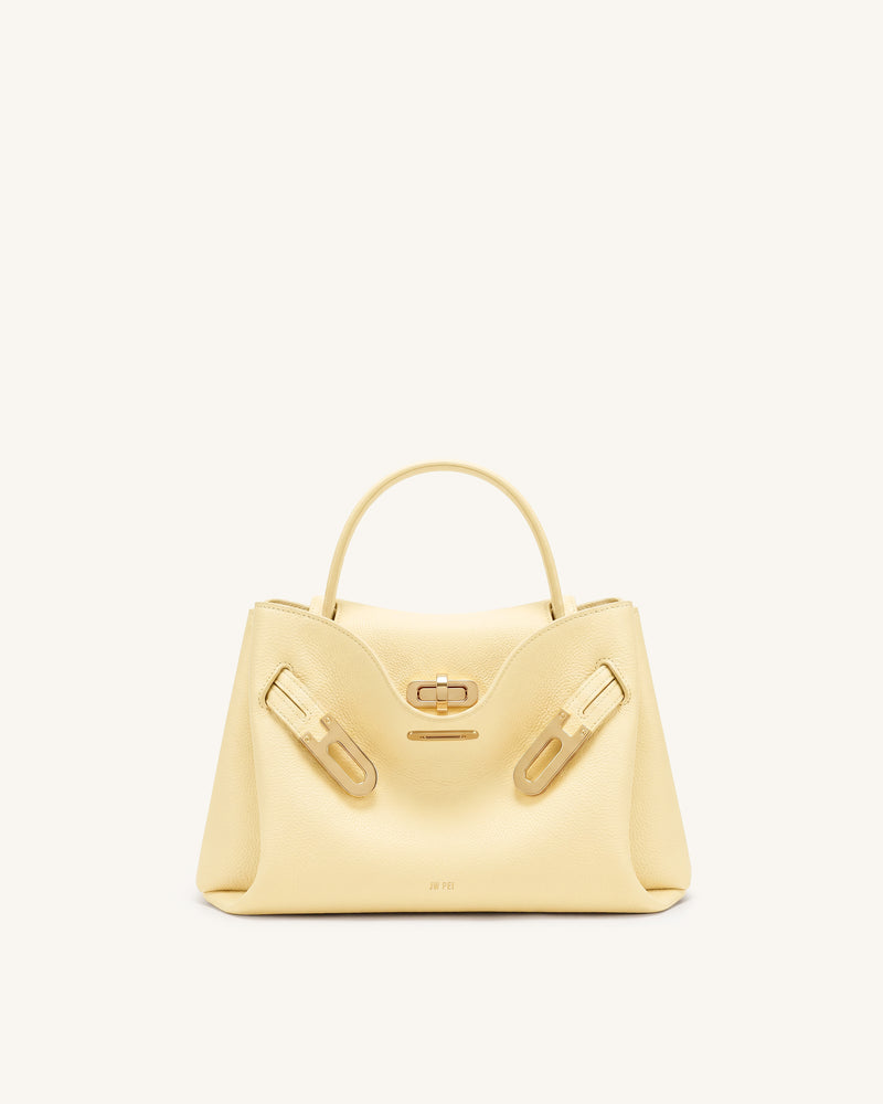 Rhea Small Pebbled Double Buckle Shoulder Bag - Light Yellow