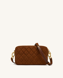 Riley Faux Suede Dachshund Quilted Shoulder Bag - Caramel Brown