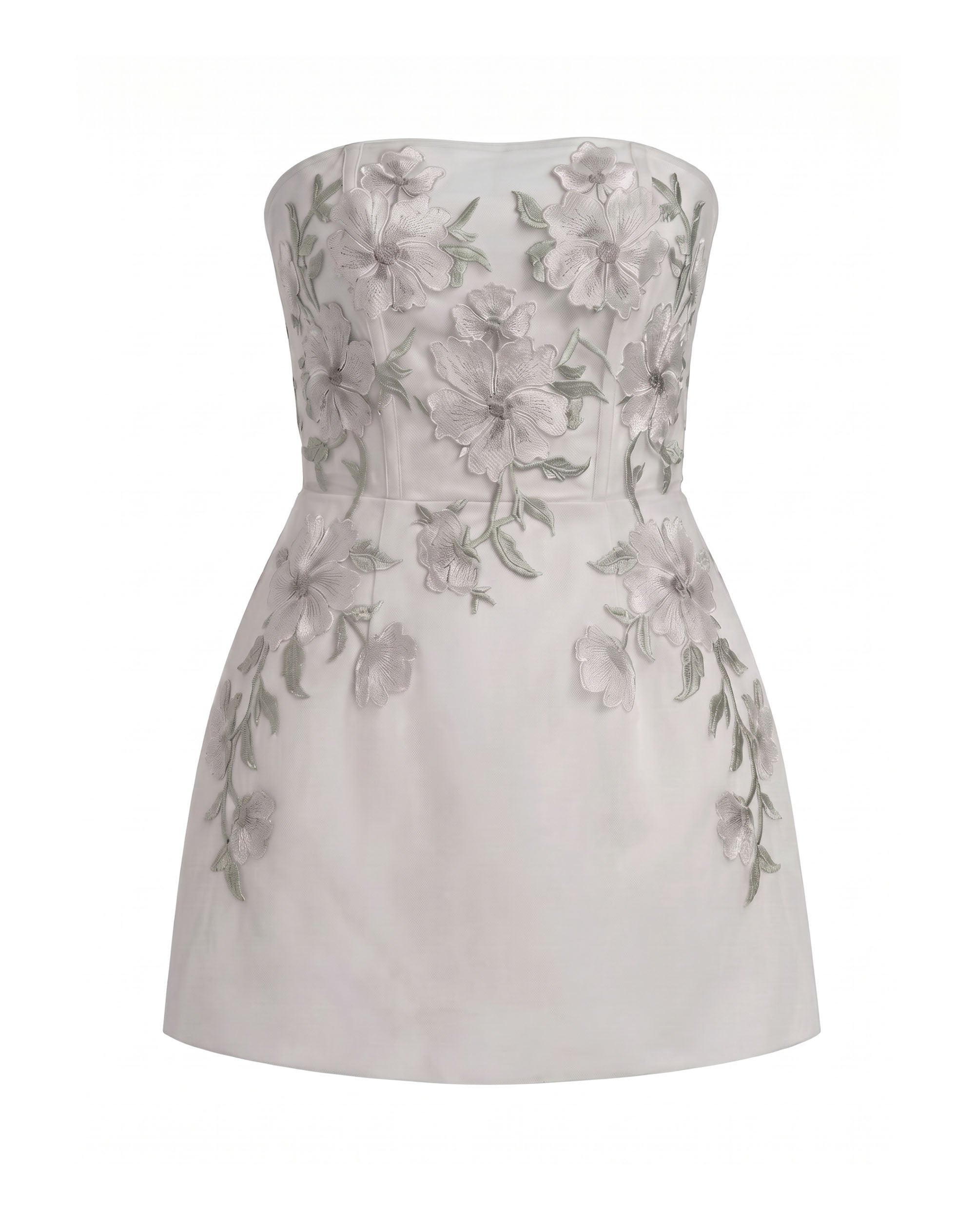 Floral Embroidered Strapless Corset Mini Dress - Light Gray