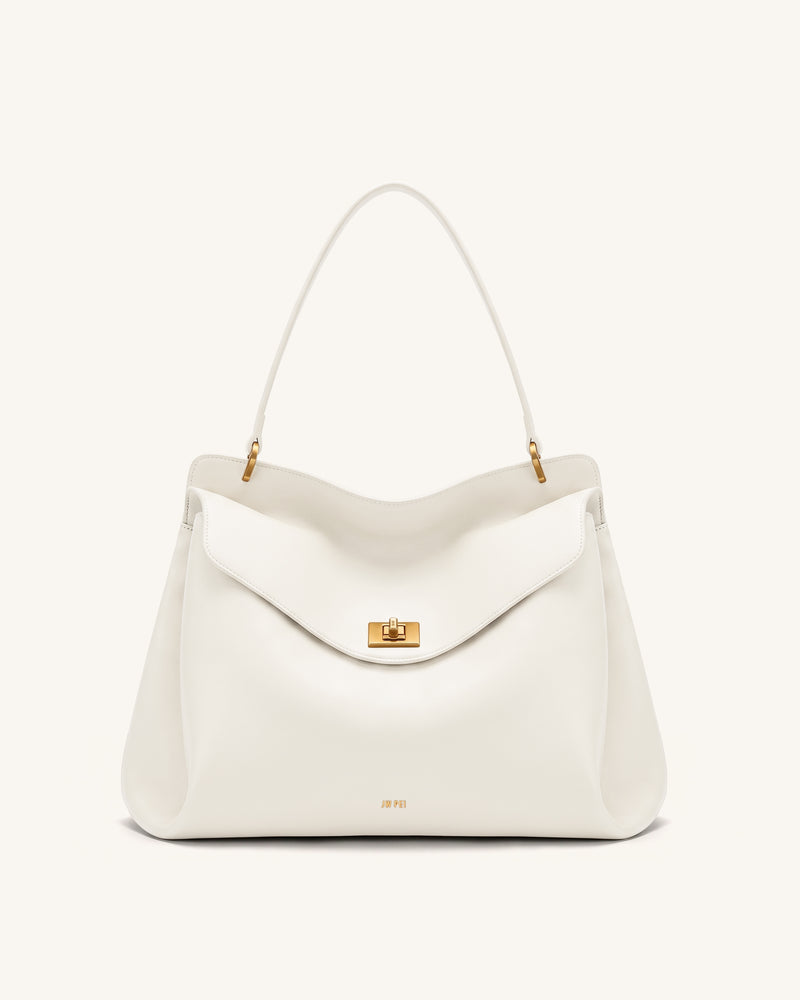 Lucia Turn-Lock Shoulder Bag - White