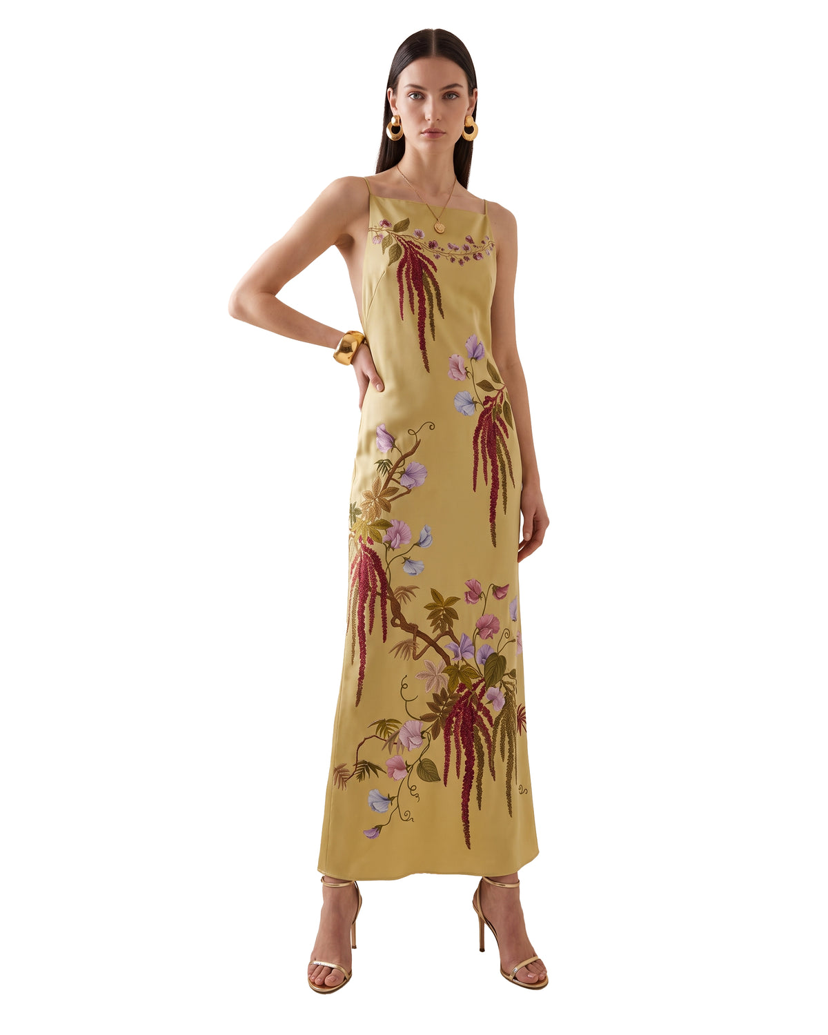 Square Neck Botanical Cami Slip Dress - Yellow