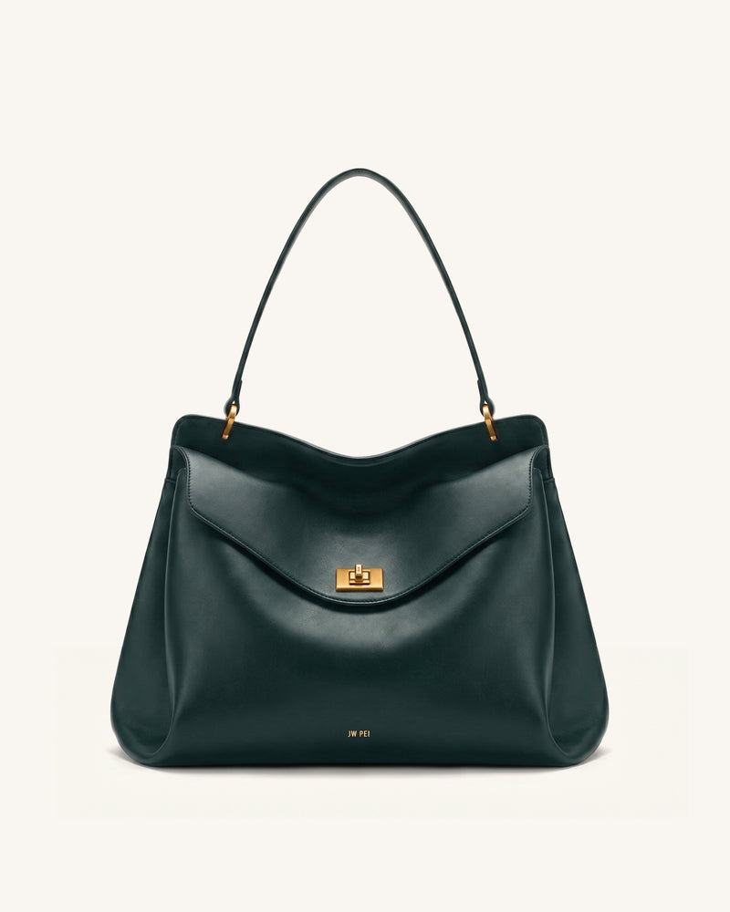 Lucia Turn-Lock Shoulder Bag - Dark Ink Green