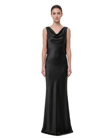 Gold Calla Lily Sheer Backless Satin Dress - Black