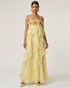 Orchid Embroidered Organza Maxi Dress - Light Yellow