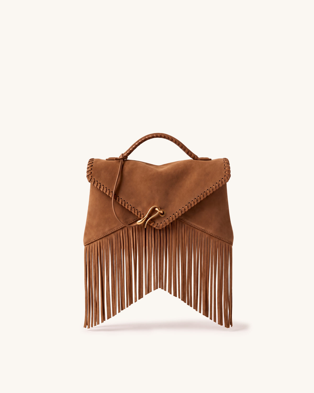 Celeste Faux Suede Long Fringe Envelope Bag - Caramel Brown