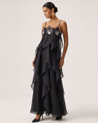 Orchid Embroidered Organza Maxi Dress - Black