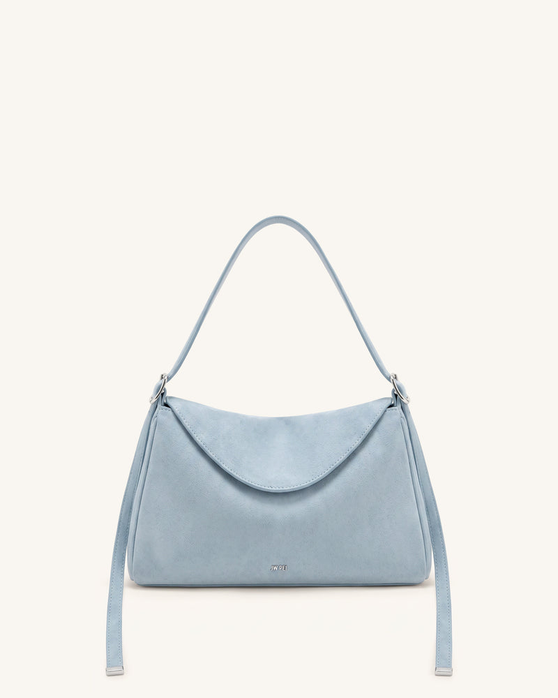 Elowen Faux Suede Flap Shoulder Bag - Light Blue