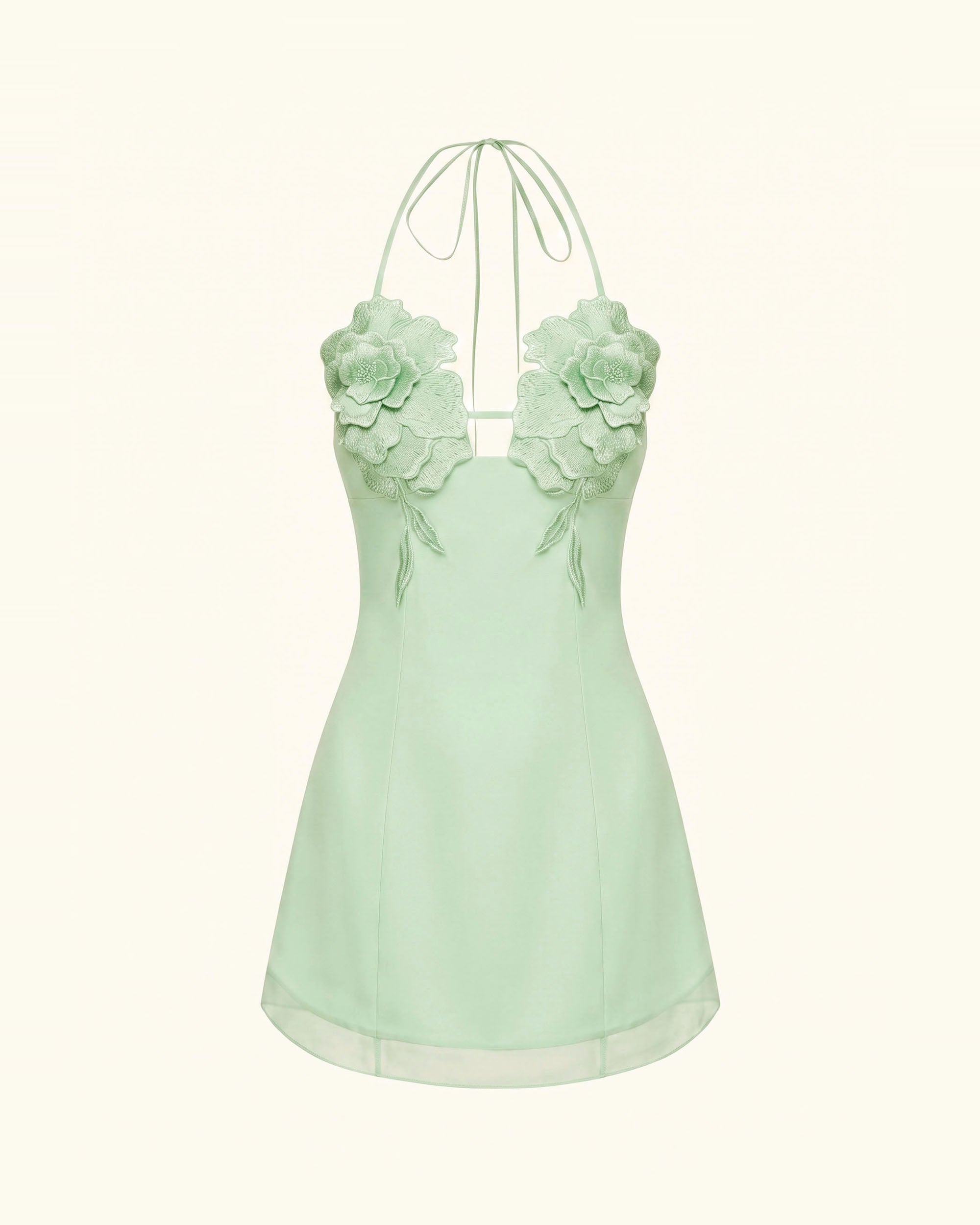 Flower Embroidered Mini Dress - Light Mint Green