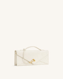 Celeste Faux Suede Woven Textured Envelope Top Handle Bag - White