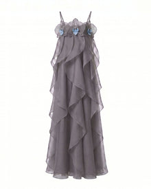 Orchid Embroidered Organza Maxi Dress - Dark Grey