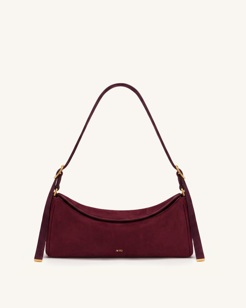 Elowen Faux Suede East-West Shoulder Bag - Dark Red