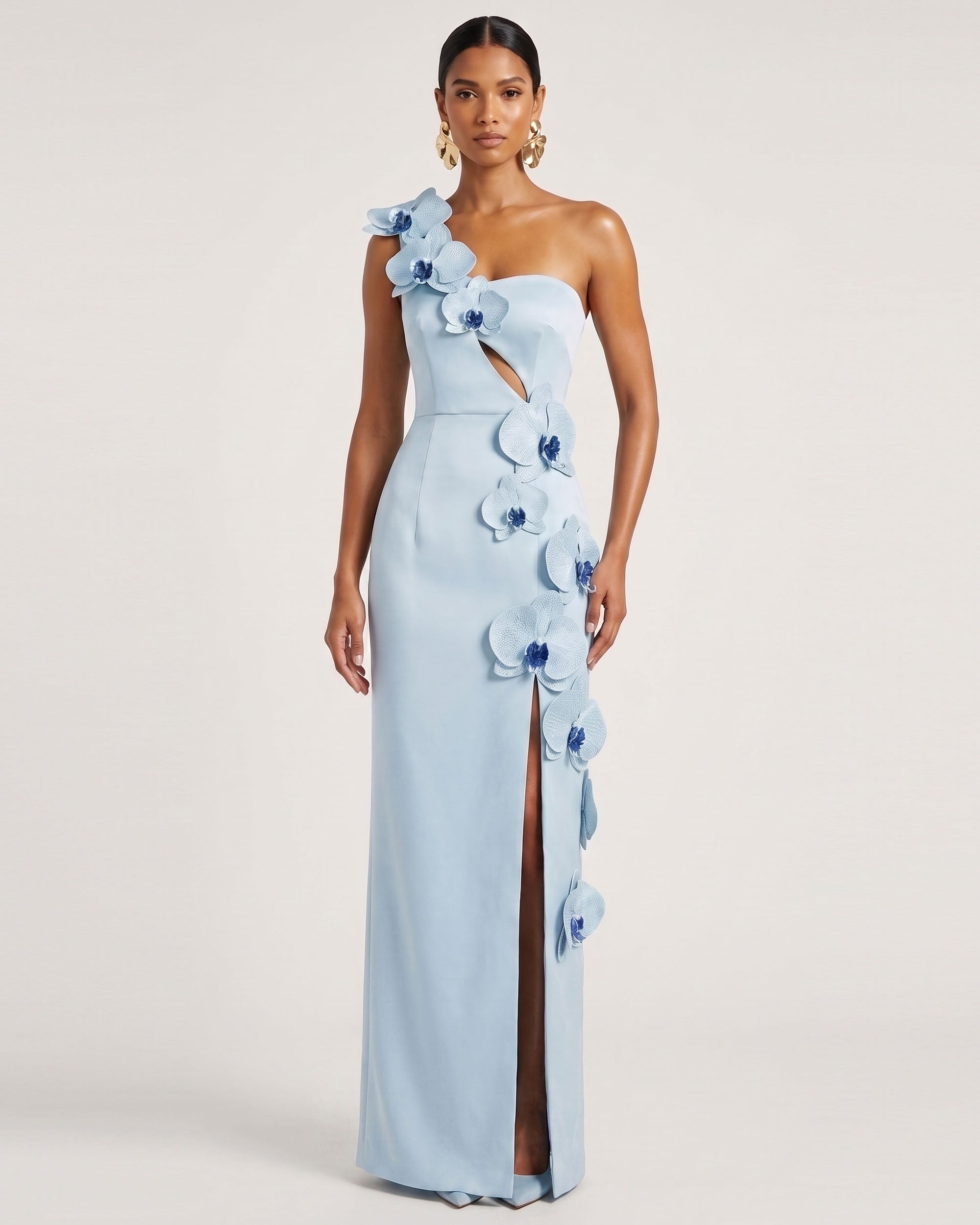 Orchid Embellished Cutout Slit Maxi Dress - Light Blue