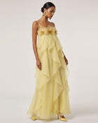Orchid Embroidered Organza Maxi Dress - Light Yellow