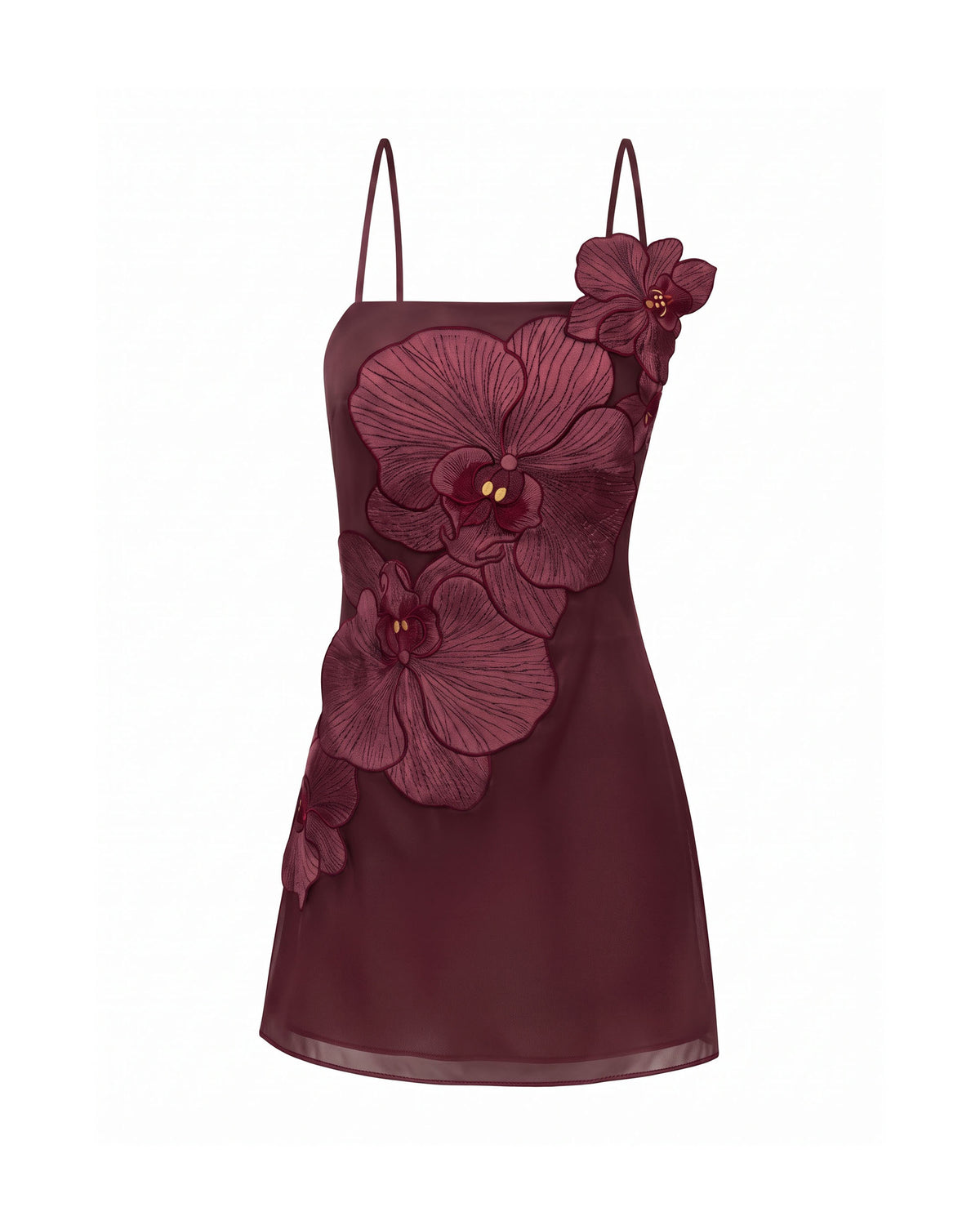 Orchid Appliqué Mini Dress - Burgundy