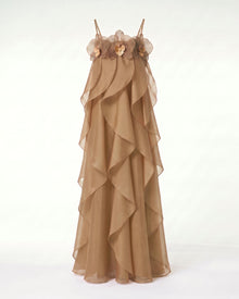 Orchid Embroidered Organza Maxi Dress - Light Brown