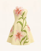 Lily Floral Print Strapless A-Line Mini Dress - Light Yellow