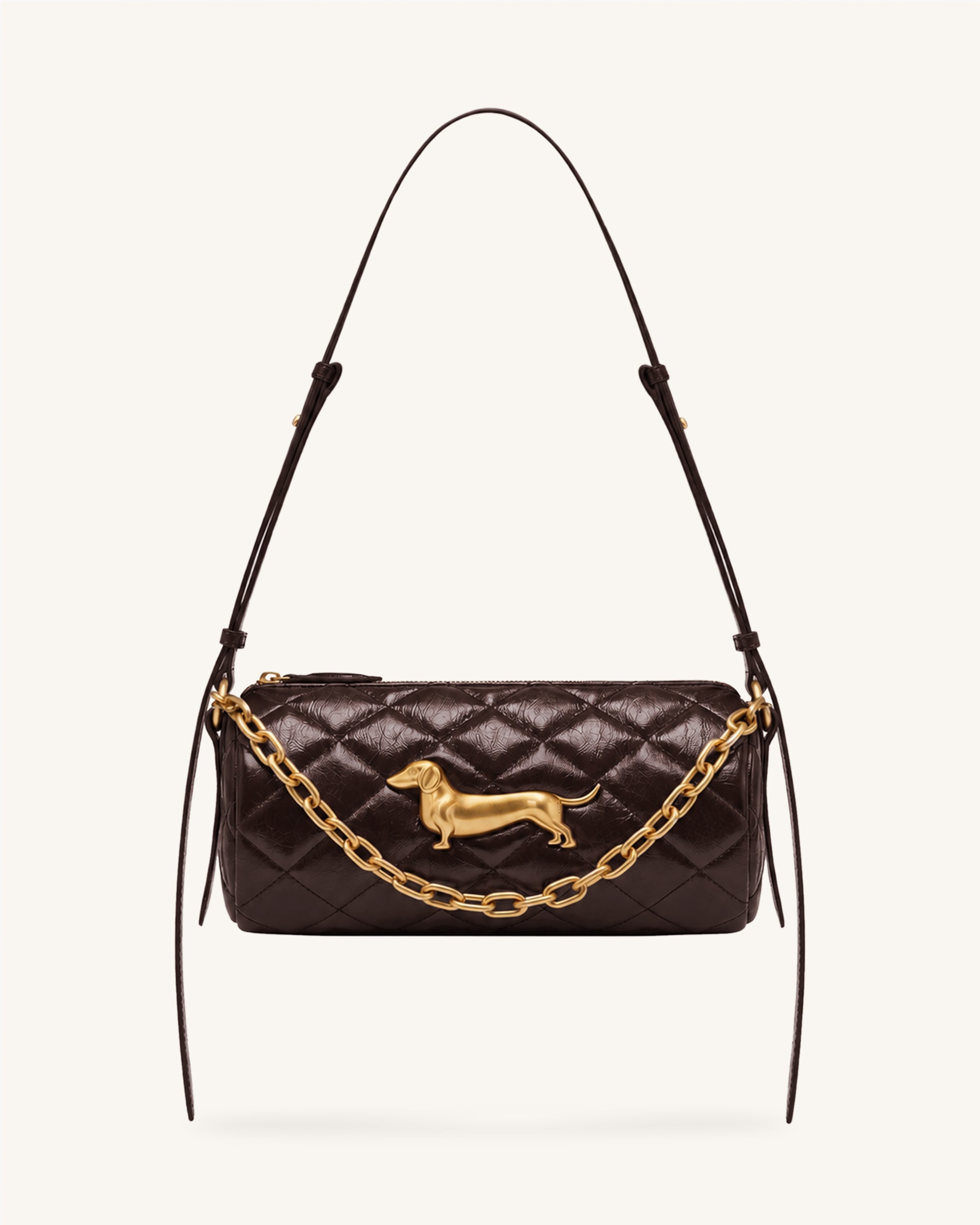 Lucienne Dachshund Quilted Chain Shoulder Bag - Dark Brown